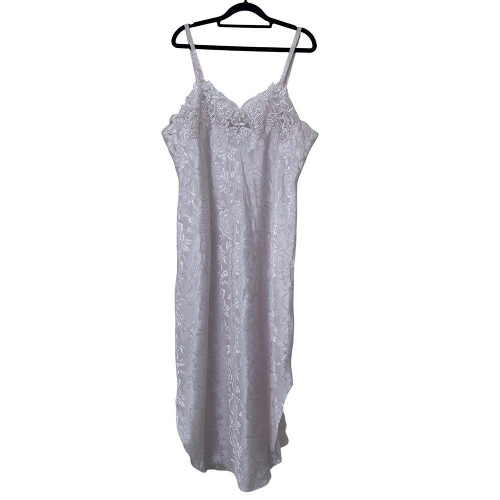 Private Luxuries Cream‎ Satin Rose Jacquard Lace Pearl Nightgown Slip Dress XL
